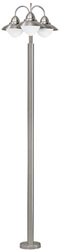 EGLO Außen-Stehlampe Sidney, 3 flammige Außenleuchte, Standleuchte aus Edelstahl, Glas: Weiß, opal-matt, Farbe: Silber, Fassung: E27, IP44