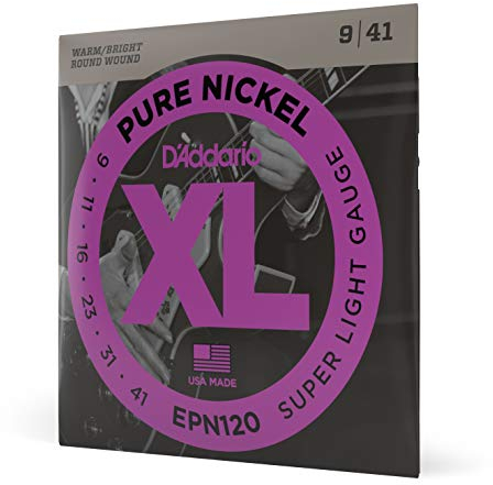 D'Addario Cuerdas Guitarra Electrica | Cuerdas de Guitarra | EPN120 - Juego de cuerdas para guitarra eléctrica de níquel, 009' - 041, plateado