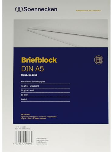 Soennecken Briefblock 2312 DIN A5 70g kariert 50Blatt weiß