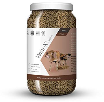 Verm-X Original All Natural Pellets for Pigs. Approved for Use on Organic Farms. Supports Intestinal Hygiene. Vet Approved. Restores and maintains Gut Vitality. Wormwood Free Recipe.