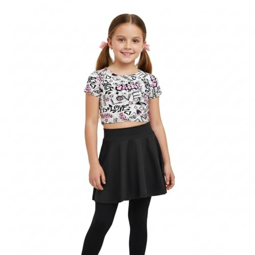 Stylish Scribble Print Outfit Set - Love Graffiti Crop & Skirt Set 9-10