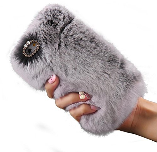 FEITONG iPhone 6/6S Case 4.7inch, Warm Fluffy Villi Wool Bling Case Cover Skin (Grey)