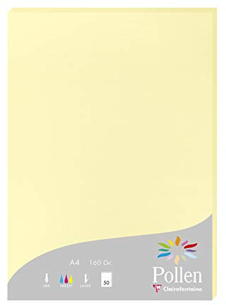 Clairefontaine 14207C Packung mit 50 Karten Pollen 160g, DIN A4, 21 x 29,7cm, Kanariengelb