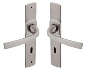 Vachette Türgriff-Set auf großer Muze-Platte – Schlüssel-Version L, Schlafzimmertür, Bürotür – Abstand 195 mm – einfaches Befestigungssystem – robustes Zamak – Platin-Finish