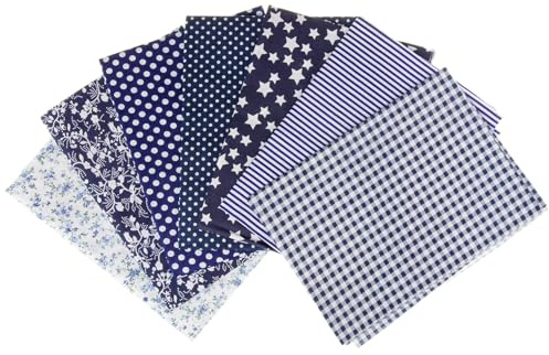 Faden & Nadel Stoffset: 7 Patchwork Stoffe, 100% Baumwolle, 50 x 50 cm, Farbe: blau