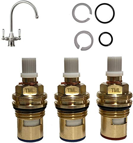 Franke Triflow Corinthian Compatible Tap Repair Spares Kit - Spout O Ring Seals & Ceramic Cartridge Valves (set of 3)