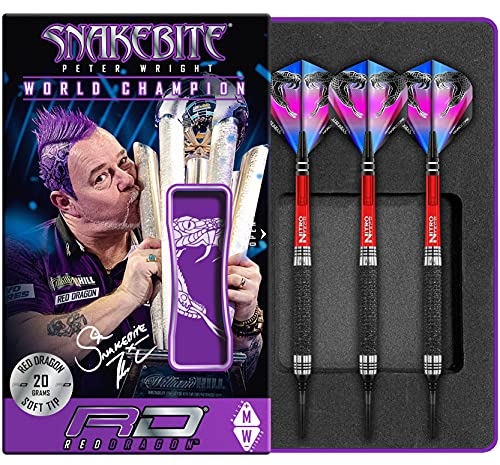 RED DRAGON Peter Wright Snakebite Melbourne Masters 18g Fassgewicht, 20g Gesamtgewicht Softip Tungsten Darts mit Flights und Schäfte