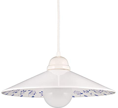 Helios Leuchten 277113 moderne Keramiklampe Hängeleuchte weiß - blau | Pendellampe Pendelleuchte aus Keramik | handbemalte Keramikleuchte | Küchenlampe 1 x E27