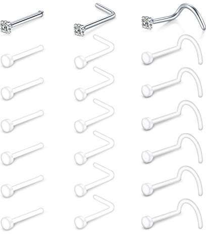 Mayhoop 21 STK Bioflex Nasenpiercing Retainer Klar Nasenstecker PTFE Flexibler Kunststoff Nasen Retainers 20G Edelstahl Nasenring