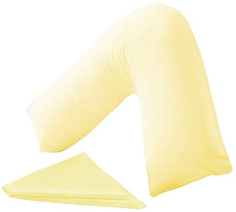 ER Traders Ltd V Pillow With V Pillowcase Hollowfibre Back and Neck Support V Shaped Orthopedic (Lemon, Complete with Pillow)