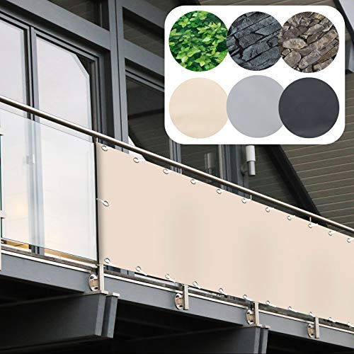 Brise Vue Occultante pour Balcon | Pare-Vue en PVC | Protection Visuelle Résistante aux Intempéries et UV | Brise Vent avec Oeillets en aluminium, matériel d'installation inclus (Beige H90cm x L6 m)