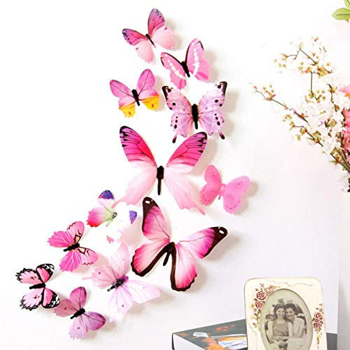 Wandaufkleber mit Schmetterlingsmotiv, 12 Stück, rosa