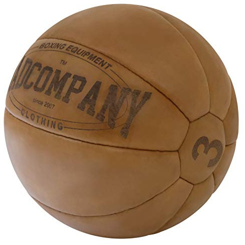 Bad Company Vintage Leder Medizinball in 10 Gewichtsstufen l Vollball aus hochwertigem Echtleder in braun 3 kg
