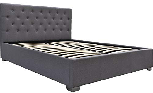 Habitat et Jardin - Lit Double Tino en Simili Gris avec Coffre Rangements 180 x 200 cm | Cadre de Lit 2 Places Design | Sommier à Lattes et Tête de Lit Inclus