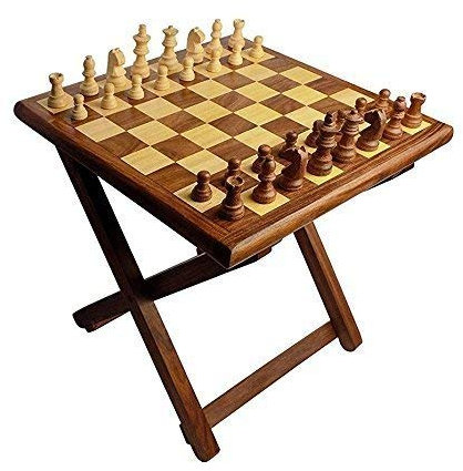 Modfash Premium Quality Handmade Wooden Table Chess - Foldable with Storage Box (12 Inch) in Multicolor- Tournament Chess Table
