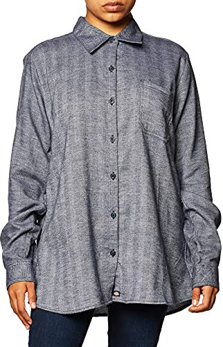 Dickies Damen Long-Sleeve Plaid Flannel Shirt Work Utility Hemd, Blaues Fischgrätenmuster, Mittel