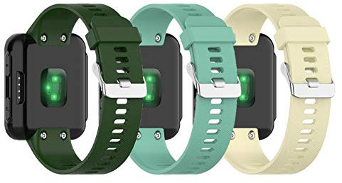 Lemspum Ersatz-Sport-Armbänder aus Silikon, kompatibel mit Garmin Forerunner 30,35 GPS, Laufuhr, Zubehör, Uhrenarmbänder mit Werkzeug-Kits, wasserdicht (Beige, Blaugrün und Olivgrün)