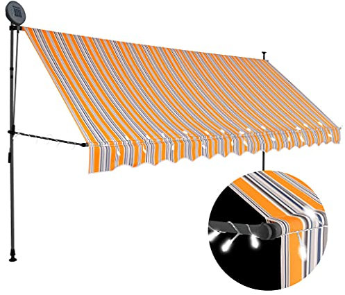 vidaXL Markise Einziehbar Handbetrieben mit LED Wasserabweisend Klemmmarkise Balkonmarkise Sonnenschutz Terrasse Balkon Garten 350cm Gelb Blau
