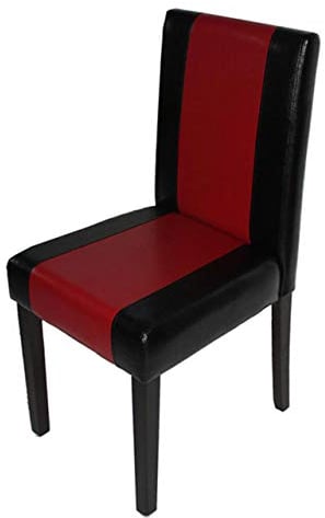 Mendler Esszimmerstuhl Littau, Küchenstuhl Stuhl, Kunstleder - schwarz/rot, dunkle Beine