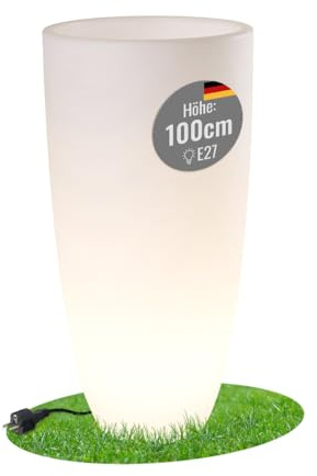 8 seasons Design LED Pflanzkübel 49 x 100cm, Shining Curvy Pot XL (Weiß) E27, warmweißes Licht – wetterfest – großer beleuchteter Blumentopf für außen (Garten, Terrasse, Balkon) und innen