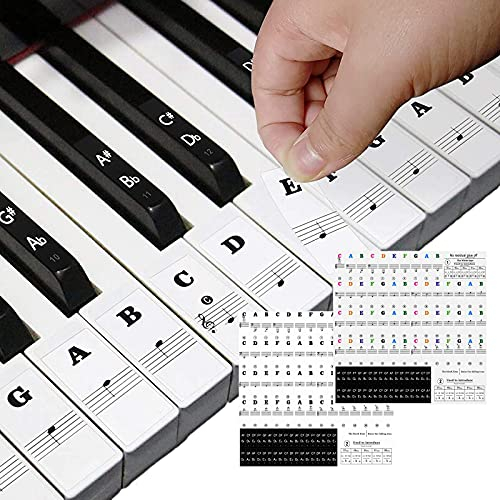 2-teiliges Set Klavier Noten Sticker, Klavier Keyboard Aufkleber, Piano Lernen Klaviertasten Aufkleber, für 37/49/54/61/88 Kinder Erwachsene Anfänger