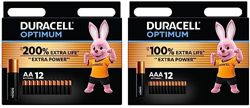 Duracell - Pilas alcalinas Optimum, 24 Pilas (12 AA + 12 AAA), 1.5 Voltios LR6 LR03 MX1500 MX2400