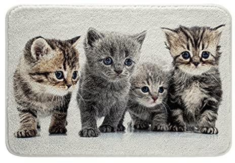 Loussiesd Süße Katze Badematte 40x60cm für Schlafzimmer Schön Saugfähig rutschfest Badezimmerteppich Katzenliebhaber Plüsch Wohnzimmer Badvorleger Karikatur Kitten Drucken Zottelig Badteppiche