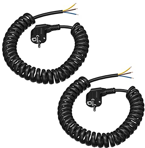 Schutzkontakt Verlängerungs Kabel - 3M, 2er Pack Anschluss Spiralkabel Kunststoffleitung Verlängerungsleitung, IP20 Innenbereich mit Schuko Stecker, Schuko-Stromkabel 230 V / 16 A, Schwarz