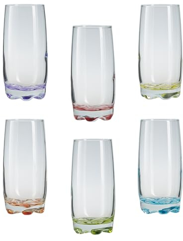 Glasshop Highball Glasses - Coloured Base, Ideal for Cocktails and Beverages, Set of 6, 390ml Each