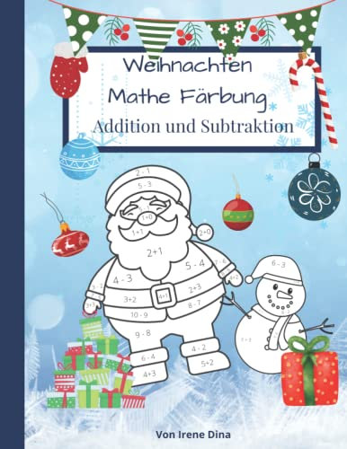 Weihnachten Mathe Färbung für Kinder: Addition und Subtraktion