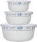 TriStar Enterprises Glass Bowls with Lids White Set of 3 Opal Glass Serving Storage Bowl Nesting Salad Food Stackable for Meal Prep Leftovers Baking Cooking Kitchen,(Blue Floral)