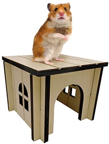 Wooden Hamster House 15x12x15cm | Pet Animal Hide Hideout Ideal For Syrian or Dwarf Hamsters, Gerbils and Mice | Perfect Nesting Box Slots Together in Seconds (Small)