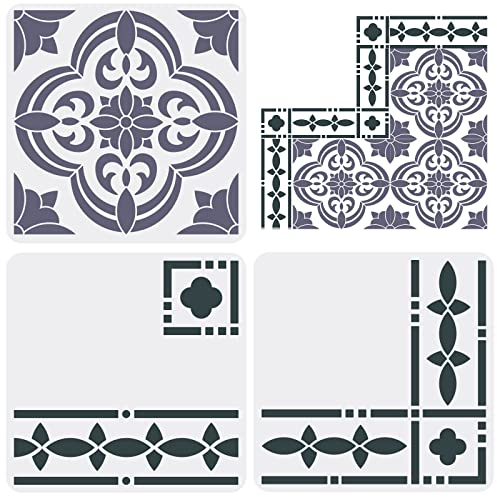 FINGERINSPIRE 3 Stück Santa Ana Fliesenschablone 30x30cm Groß Bodenfliesen Schablonen Bordüren Eckenschablonen Mandala Bodenfliesenschablone Betonschablonen Für Terrasse Bodenfliese Mauer