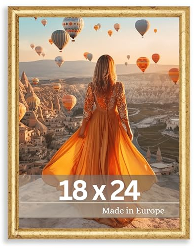 VictoR Bilderrahmen Gold 18x24 cm David - Leiste 14x17mm - Fotorahmen Vintage - Shabby Chic Deko - Bilderrahmen 18x24 Gold