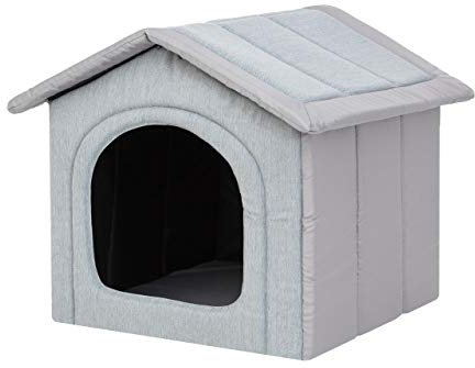 Hundehaus Hundehütte für mittelgroße Hunde - Katzenhaus, Katzenhöhle - mit herausnehmbarem Dach - Tierhaus für Katzen und Hunde für Drinnen/Indoor - Taubegrau - 60 x 55 x 60 cm [R4 / XL]