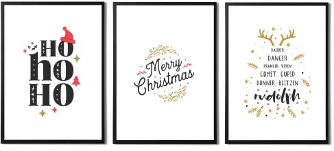State Media Vision Weihnachtsdrucke Wandkunst, Fröhliche Weihnachten Wohndekor Poster, A4 und A3 Größe, Weihnachtswanddekorationen (Ho Ho Ho Set, A3 Größe)