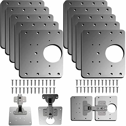10 Pièces Plaque Reparation Charniere Porte d'armoire,plaque de réparation de charnière de porte de placard de cuisine avec trou, supports de fixation plats en acier inoxydable avec vis