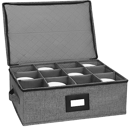 Aufbewahrungsbox für Tassen und Tassen, 12 Zellen, Porzellan-Aufbewahrungsbehälter für Teetassen und Kaffeetassen, mit Reißverschluss-Deckel und nietenverstärkten Griffen, Hartschale und stapelbar