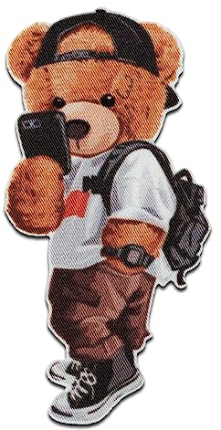 Mono-Quick Bär mit Handy Tier - Aufnäher, Bügelbild, Aufbügler, Applikationen, Patches, Flicken, zum aufbügeln, Größe: 8,6 x 4,3 cm