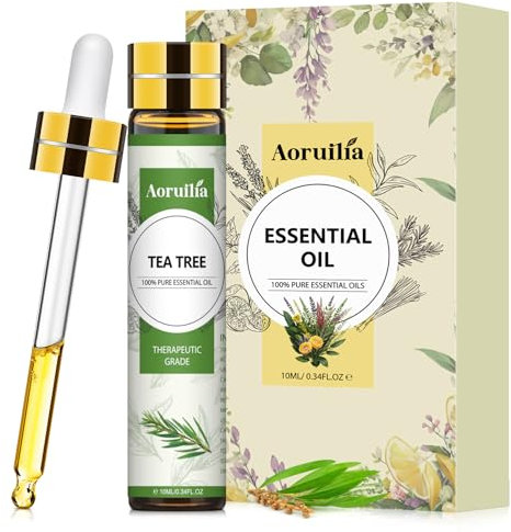 Aoruilia 10ml Tea Tree Essential Oil, Pure Natural Undiluted Tea Tree Oil for Diffuser, Home Cleaning, Massage, Bath, Skin Care, Soaps & Candles Making