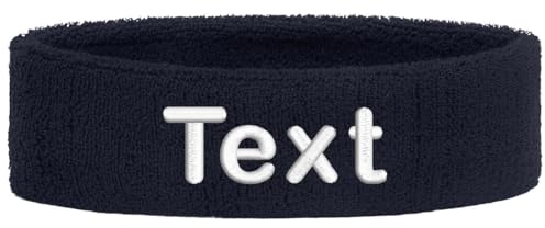 Schweißband Kopf Stirnband Headband Bestickt mit Name/Text Sportband Laufen (Navy)