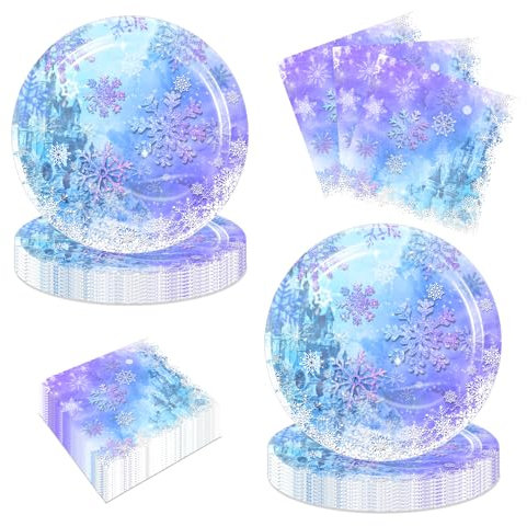 40Pcs Frozen Ice Party Supplies Taableware Set Include 20 Frozen Plates 20 Napkins for The Snow Flake Party Decoration
