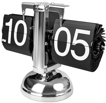 SCOAGE Retro Black Flip Desk Clock, Vintage Metal Table Clock