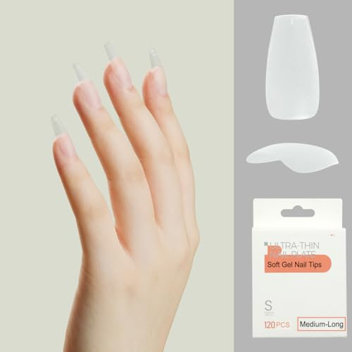 Soft Gel Nail Tips, 120PCS Matte No File Full Cover Acrylic Nail Tips, Pre-Shaped Natural French False Press On Nails for Women and Girls Nail Art. 5 Sizes (Medium Long-S)