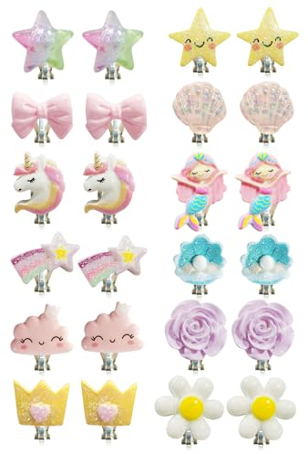 12 Paar Ohrclips Für Kinder, Niedliche Cartoon-Ohrclips, Mädchen-Ohrclips, Blumen-Ohrclips, Prinzessin-Ohrclips, Geeignet Für Geburtstagsgeschenke, Kindertagsgeschenke, Alltagskleidung, Partys