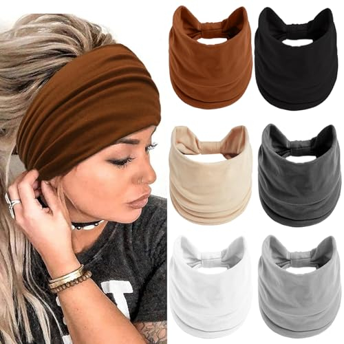6 Stück Stirnband Damen Breite Elastische, Weiche Yoga Sport Haarband, Übung Stirnbänder, Schweißabsorption, Rutschfeste Haarbänder Haarschmuck für Frauen und Mädchen, Spa, Einkaufen(Dunkelgrau)