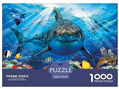 Puzzle für Kinder, Weißer Hai, 1000 Teile, Holzpuzzle für Erwachsene und Kinder, Herausforderungsfamilie, 1000 Teile (75 x 50 cm)