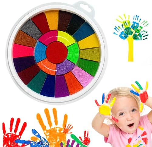 Wekuw Pintura de Dedos, 25 Colores Pintura Dedos Bebe No Toxica Kit Pintura Niños Almohadilla de Tinta Lavable para Manualidades en Papel, Regalos de Cumpleaños de Bricolaje