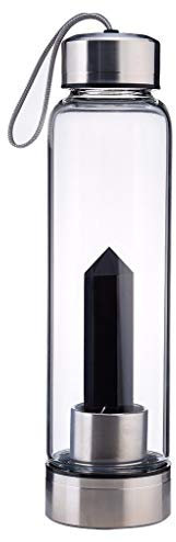 hxoity 550Ml Natural Crystal Water Bottle Reusable Gem Water Bottle Point Reiki Healing Obelisk Wand Elixir Healing Elixir Natural Crystal Gemstone Infused Water Bottle (Color : Obsidian)