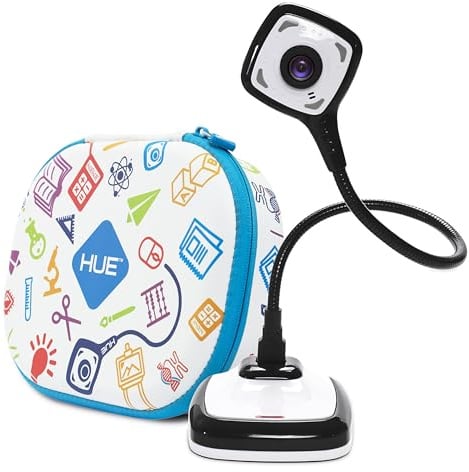HUE HD Pro USB Document Camera/Visualiser for Teachers, Black w/White Case | Full HD 1080p Flexible Camera, Built-in Microphone & LED Lights, Windows / ChromeOS / MacOS / iPadOS 17+ Compatibility
